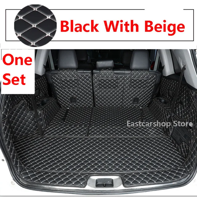 For Toyota Highlander XU70 Kluger 2021 2022 Car All Surrounded Leather Rear Trunk Mat Cargo Boot Liner Tray Rear Boot Luggage Black Beige One Set