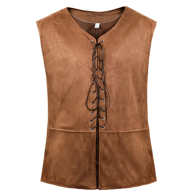 Pirate Vest Men Medieval Costume 18th Century Chevalier Sleeveless Waistcoats Gothic Renaissance Vest Pirate Costume Cosplay brown