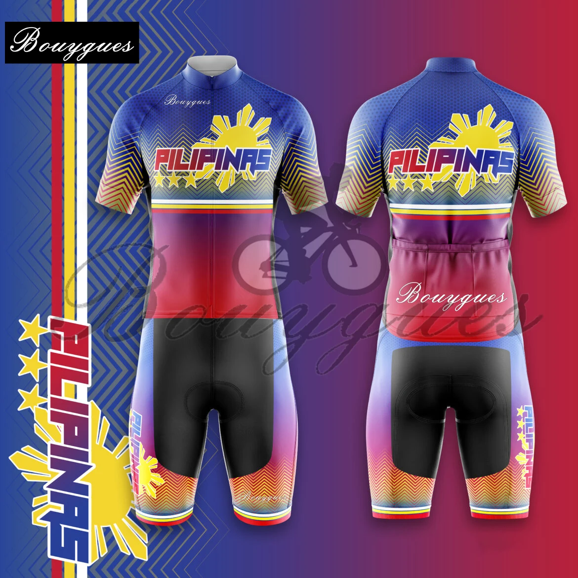 Pro Fessional Team Philippine Men Cycling Jersey Set MTB Bicycle