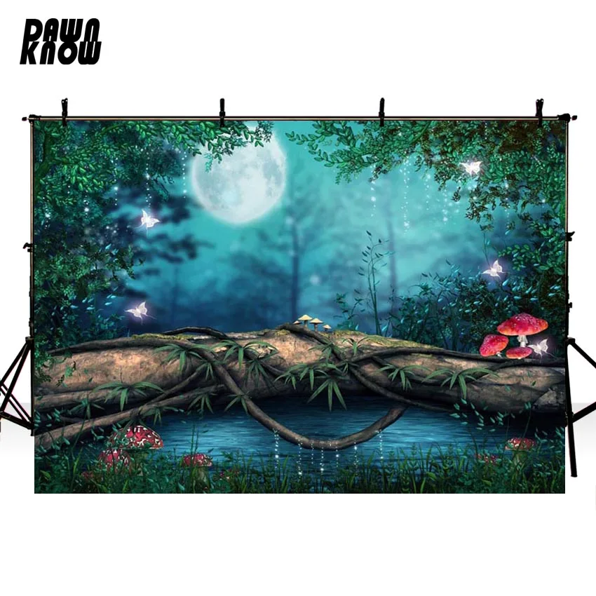 

DAWNKNOW Tree Mushroom Vinyl Photography Background For Family Moon New Fabric Polyester Backdrop For Wedding Photo Studio G600