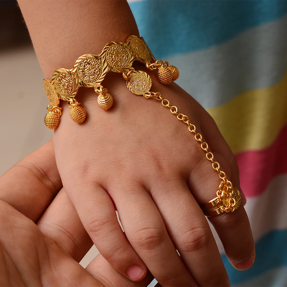 Gold Color Coin Bangle Bracelet For Girl baby Islam Muslim Arabic Currency Money Birthday Gift