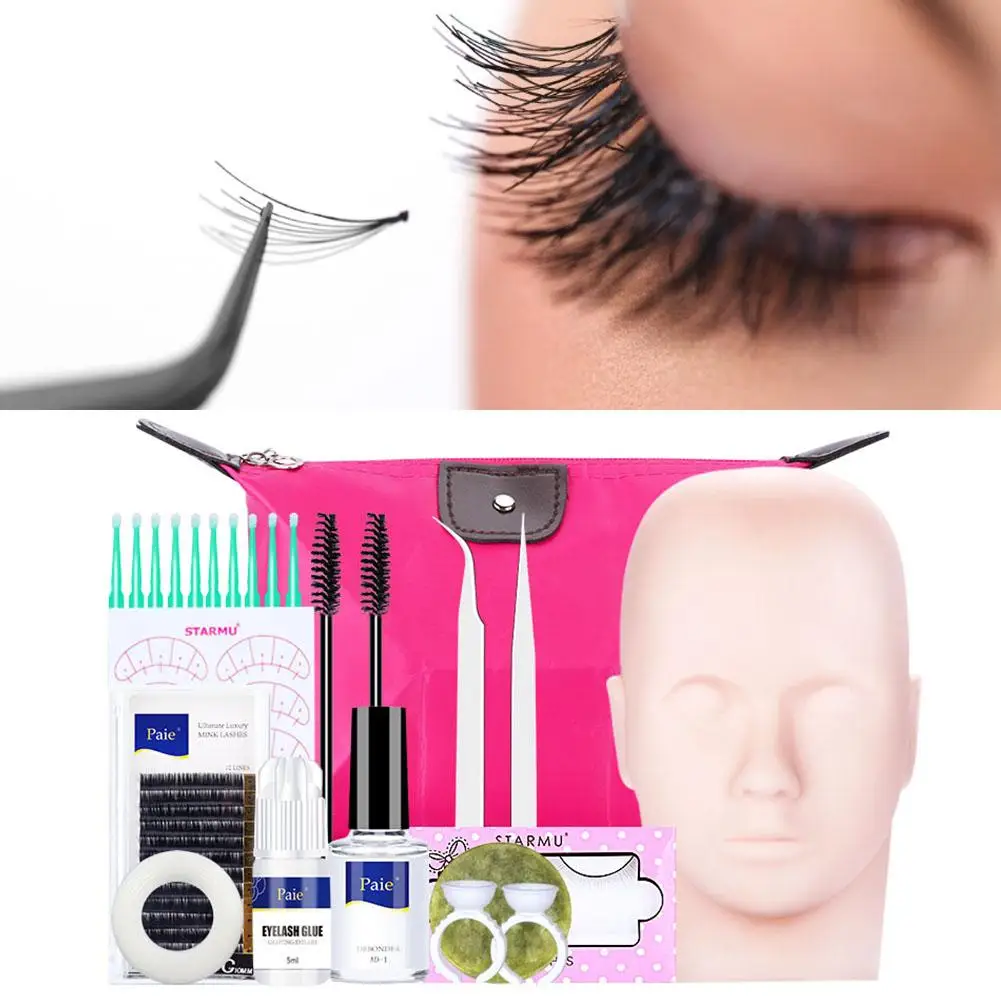 

14pcs Eyelash Extension Kits Professional Mannequin Head Training Eyelashes Extensions Practice With Eye Lashes Glue Tweezers Fo