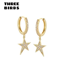 Трендовые серьги-подвески в форме звезды из кубического циркония, модные золотые серебряные Качественные серьги для женщин, новые корейские ювелирные кольца