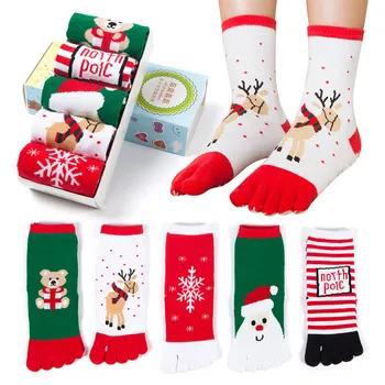 

Socks Women Winter Fashion Christmas Unisec Print Multicolor Toe Socks Five Finger Sock Cotton Funny Socks K910