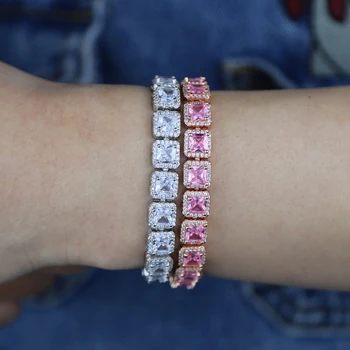 

hip hop iced out bling square cz tennis Jewelry eith white pink cluster bracelet 16cm 18cm fashion women jewelry drop ship