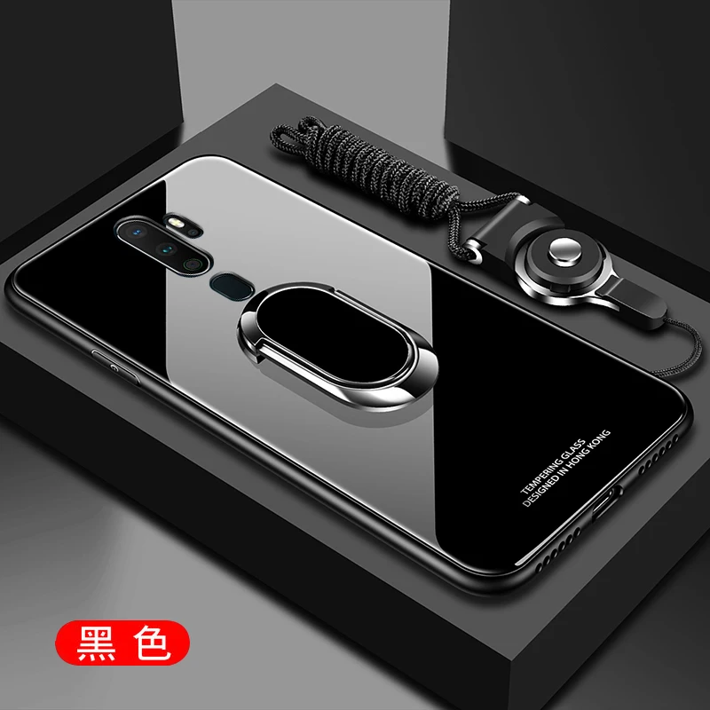 Для OPPO A9 2020 чехол Роскошный Жесткий закаленное Стекло с подставкой кольцевой