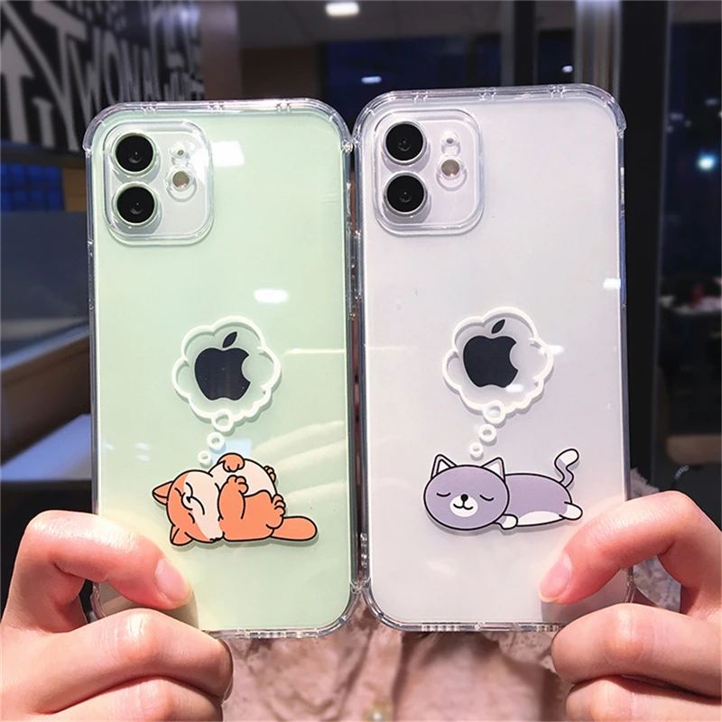 Модный милый чехол мечтательный Кот для iPhone 12 Mini 11 Pro Max XS XR X 7 8 Plus прозрачный