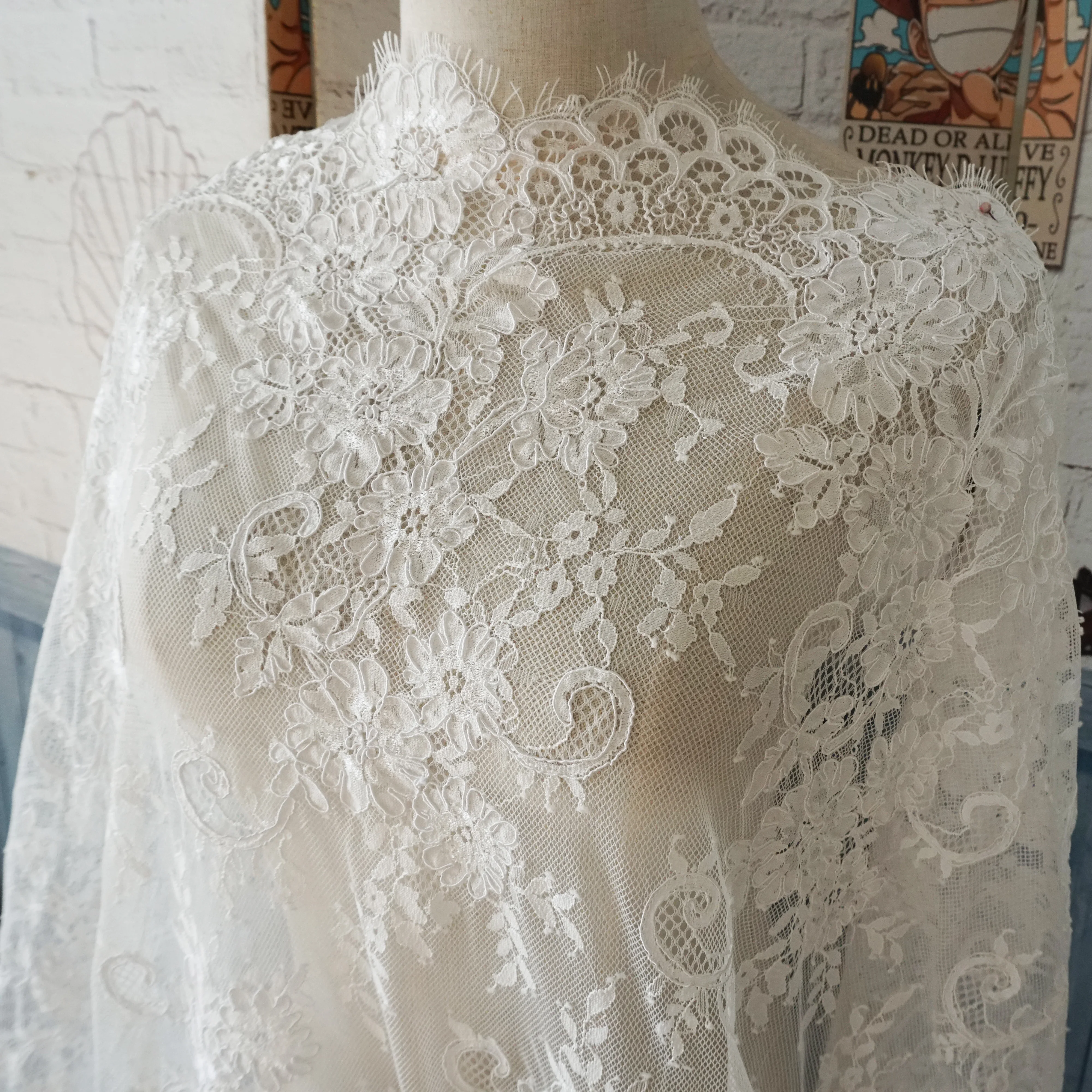 150CM Wide Pure White Lace Fabric White Dress Lace Material Handmade Cording Eyelash Lace Top Quality 3 Meters Long 2023