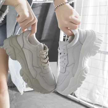 

2019 autumn new fashion simple solid color thick sole casual shoes women trend leather comfortable flat shoes