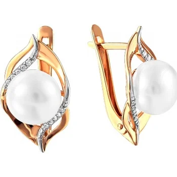 

Примаэксклюзив earrings with pearls and cubic zirconia in red gold