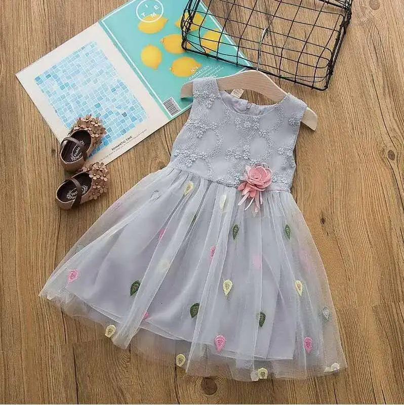 Летняя одежда для девочек; рождественские детские платья; кружевное платье с цветочным рисунком для девочек; вечерние платья для маленьких девочек на свадьбу; детское платье принцессы для девочек - Цвет: Серый
