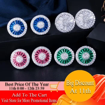 

CWWZircons Noble Romantic Dark Blue Crystal Jewelry Luxury Round Cubic Zircon Wedding Stud Earrings for Women Party Gift CZ108