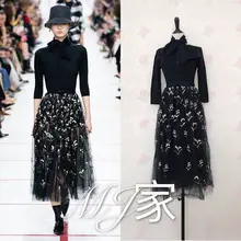 Новая серия шоу Феи тяжелая промышленность Би коллекция Вышивка Пряжа юбка большая высокая талия средней длины топ и юбка