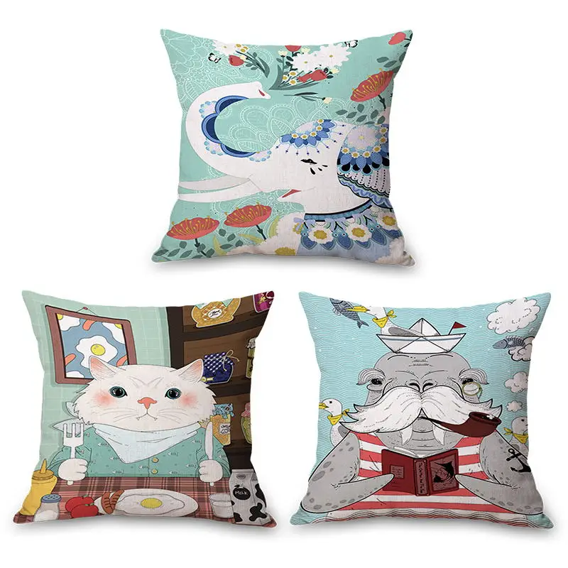 Cartoon Cat Elephant Sea Lion Neck Body Pillowcase Linen Bed Travel Pillow Cover Couch Seat Cushion Throw Pillow Decor Gift