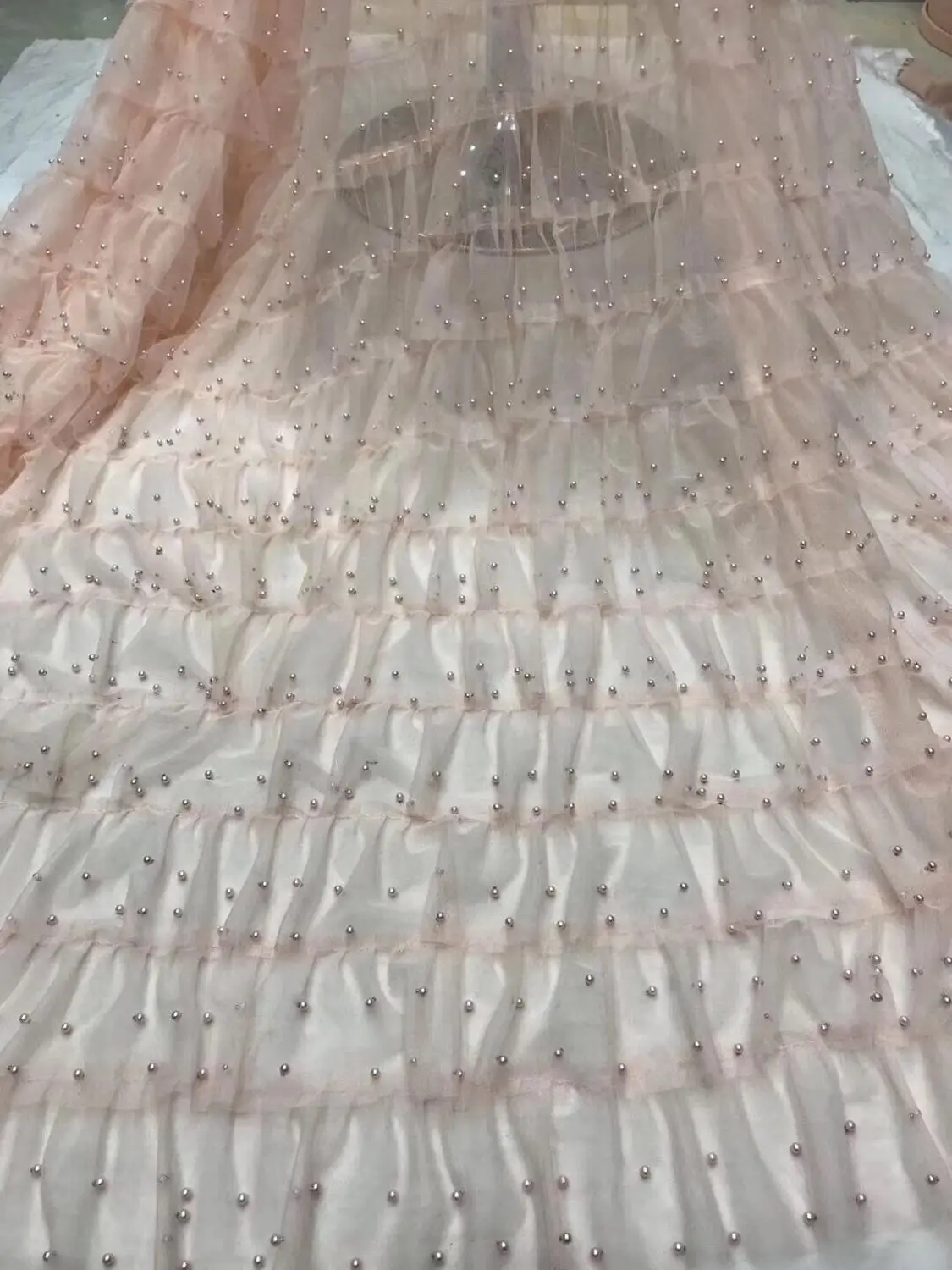 

embroidered lace fabric JIANXI.C-95810 beaded lace fabric with high quality