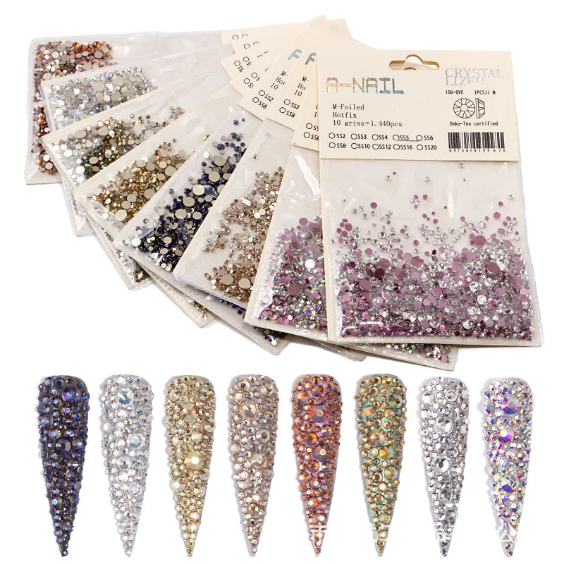 

Mix-size Flat AB Nail Crystal/Rhinestone 3D Glass Stones for Supplies Nail Work Flat Pretty Elongated Nails Crystals Glitter #o3