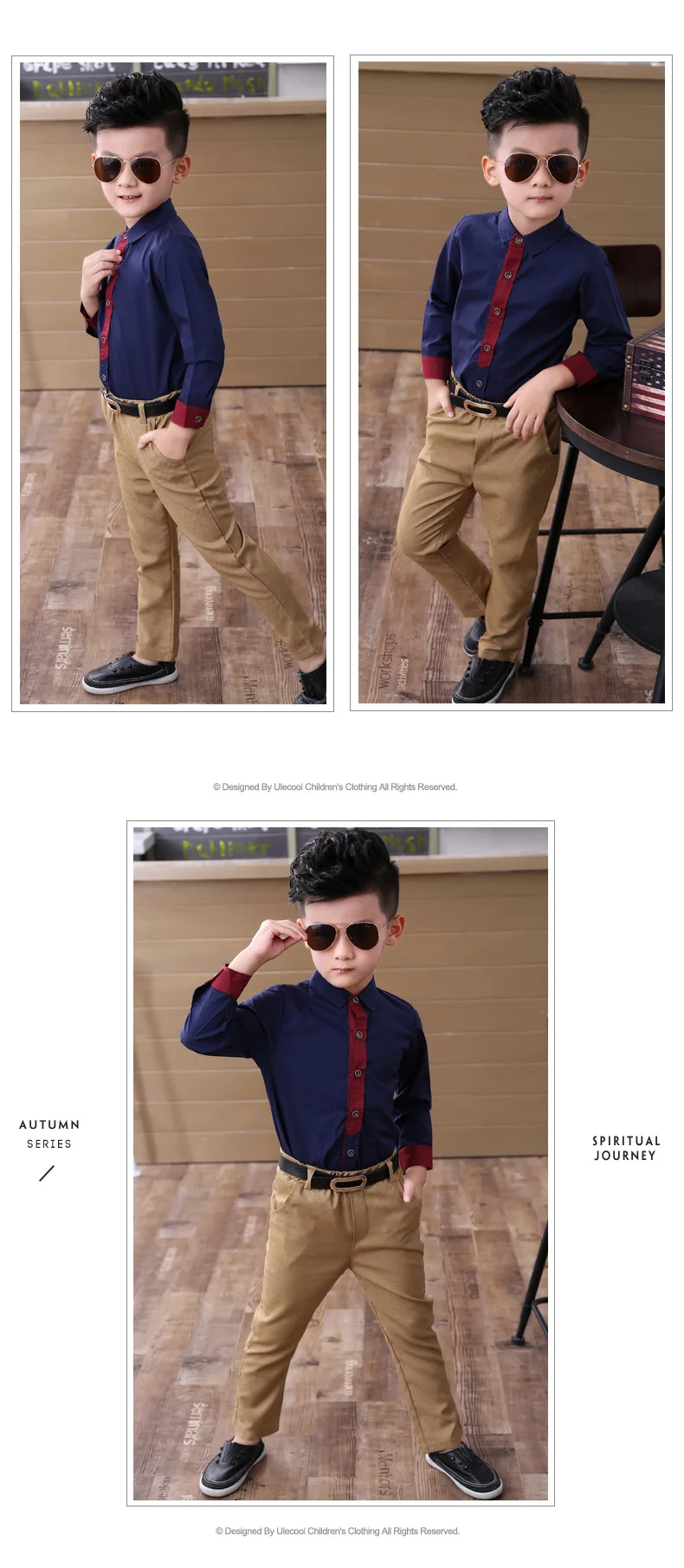 Стиль, корейский стиль, чистый хлопок, Детская рубашка с длинными рукавами для мальчиков, весна-осень, Детская рубашка с галстуком