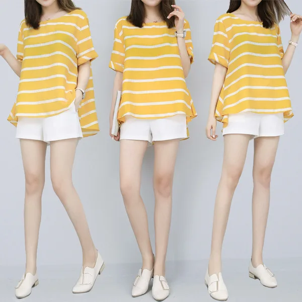 

Large Size Dress 2019 Summer New Style Western Style by Age Set Large GIRL'S Loose-Fit Belly Covering Tops Shorts Two-Piece Set