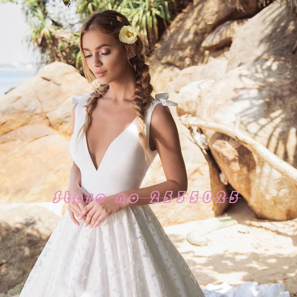 Атласные кружевные свадебные платья а-силуэта Vestidos De Noiva Renda сексуальные свадебные платья с глубоким v-образным вырезом на спине и бантом