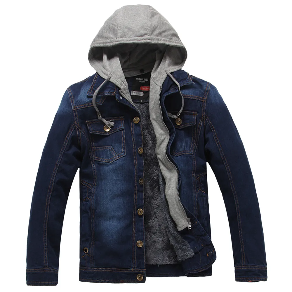 

Men's Autumn Winter Casual Hooded Wash Distressed Denim Jacket Coat Top Causal Worn Hole Coat Outwear Male Plus Size 11.20