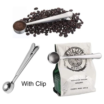 

2 in 1 Coffee Spoon with Bag Clip, Multifunction Stainless Steel Ground Coffee Spoon with Bag Seal Clip