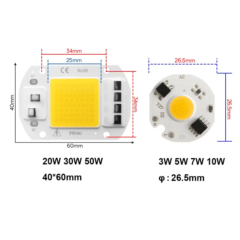 LED Chip No Need Driver COB AC 220V 3W 5W 7W 10W 20W 30W 50W  High Brightness Energy Saving Diy Spotlight Flood Light Bulb Chip