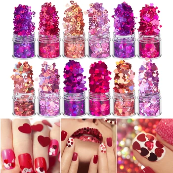 

12bottlts/Pack 3/4/5/6mm Heart Laser Sequins Nail Art Glitter Resin Filling For DIY UV Epoxy Resin Jewelry Craft Decoration