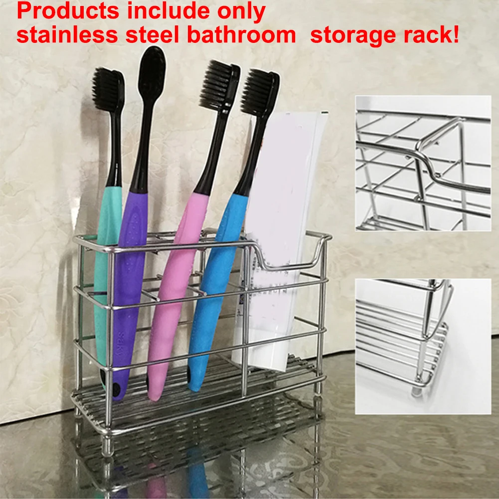 Bathroom Toothbrush Holder Stainless Steel Toothpaste Stand Storage Shelf