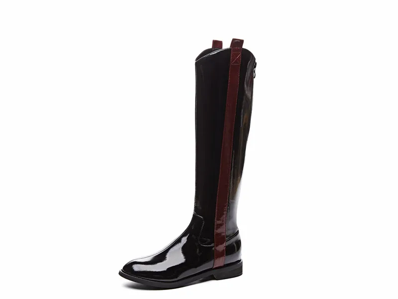 Черный MORAZORA Hot sale popular knee high boots low heel round toe ladies shoes top quality patent leather 2 colors women boots - Цвет: Черный