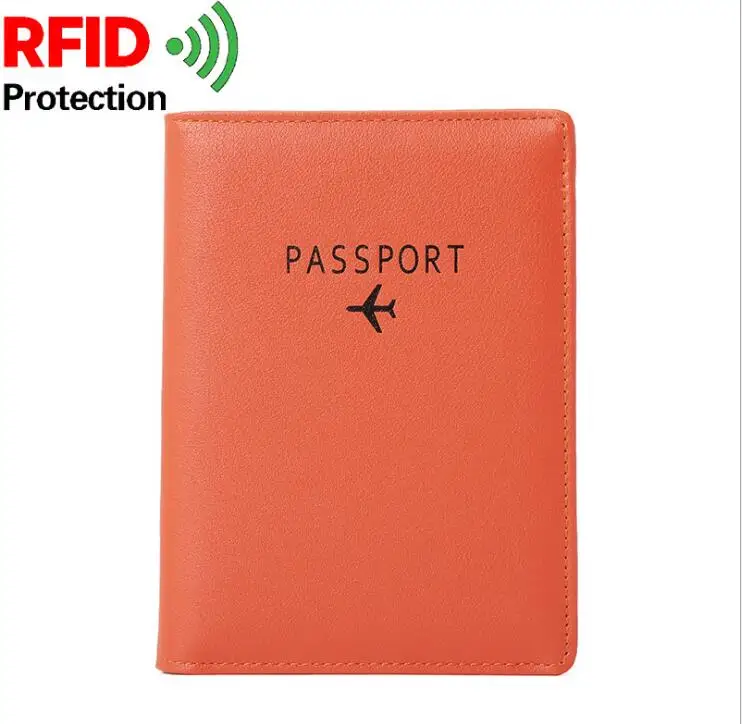 Orange Кожаная обложка паспорта кошелек женский чехол для паспорта RFID блокирующий кошелек мужской дорожный Organizer мужской t Органайзер - Color: Orange