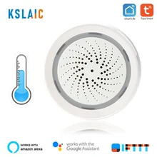 KSLAIC-alarma de sirena 3 en 1 inteligente, inalámbrica, WiFi, con Sensor de temperatura y humedad, Compatible con Alexa, IFTTT, Tuya, Smart Life