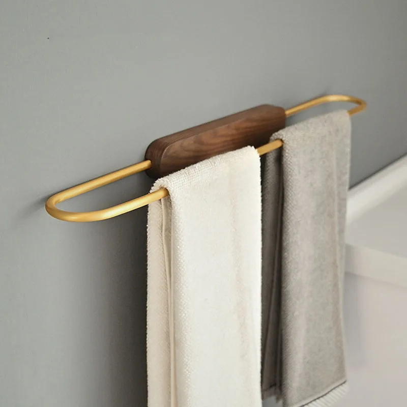 Wood Brushed Gold Bathroom Towel Rack Wall Mounted Towel Bar Rail Hanger Storage Rack Shelf Bathroom Decoration