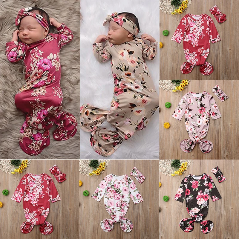 Newborn Baby Girl Floral Sleeping Bag Sleep Sack Wrap Swaddle+Headband 0-6M