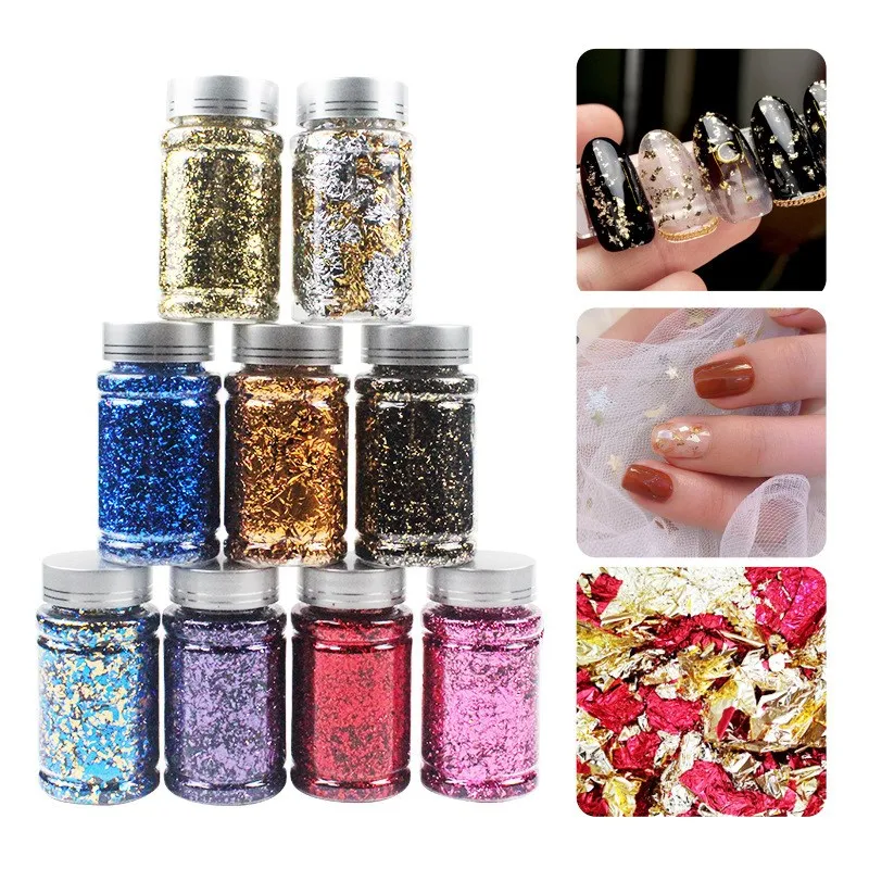 

5g Shiny Gold Sliver Copper Foil Sequins Glitters Leaf For DIY Painting Arts Nail Art Foil Decorative Paper Resin Mold Fillings