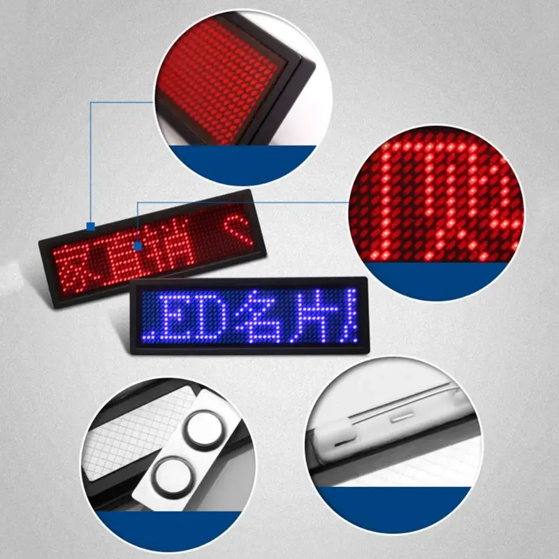 LED Mini Digital Programmable Scrolling Rechargeable Name Message Tag Badge Sign
