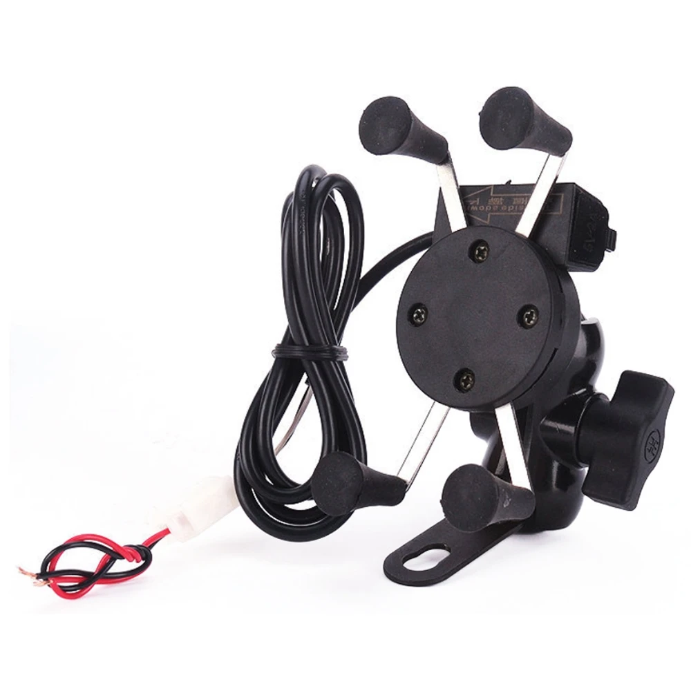 Black Мотоциклы Подставка для сотового телефона держатель USB зарядное устройство для мобильного телефона Поддержка Универсальное крепление Скутер GPS стойка уличная шестерня - Цвет: Black