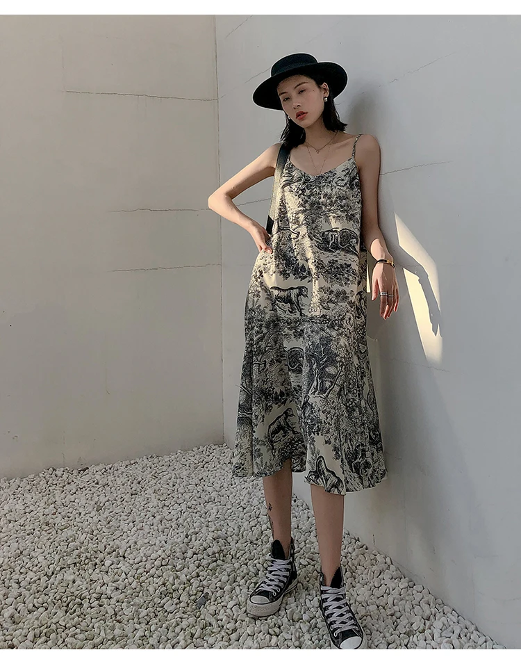 Chic women's high quality elegant slip dress Holiday style animal print chiffon dress B283