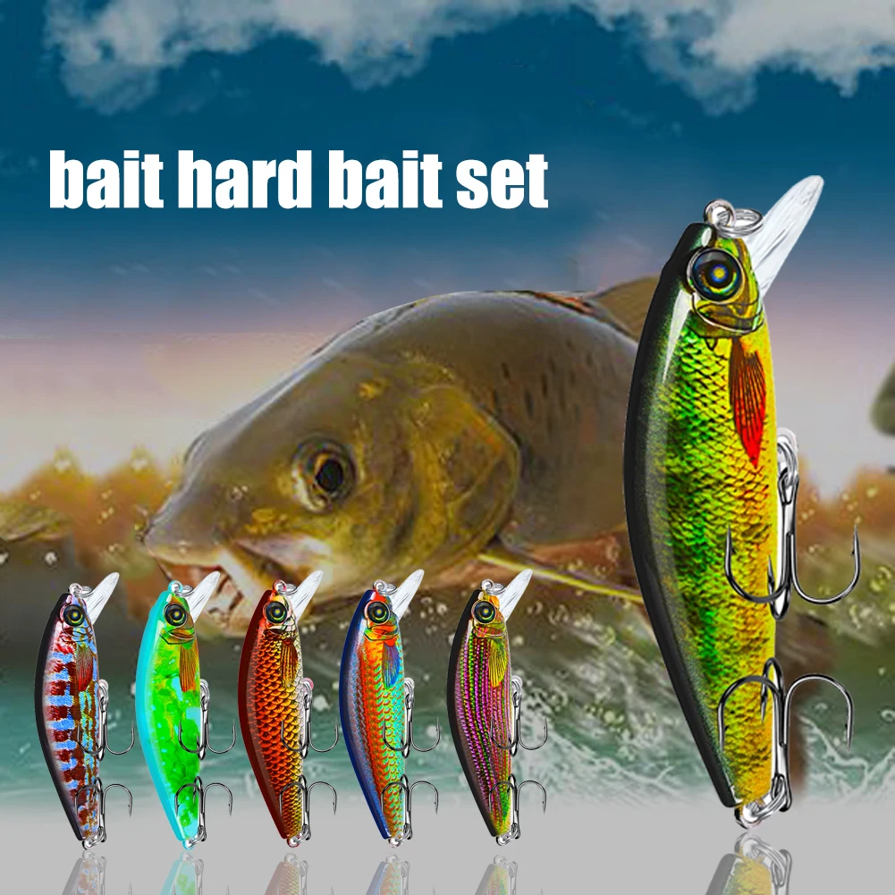 6pcs Hard Bait Artificial Minnow Lifelike Fishing Lure Set Metal Accessories Durable Assorted Crankbait Big Hooks Topwater