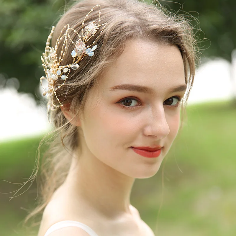 

J6158 Or Bride Handmade Headdress Wedding Origional Design Barrettes Hollow out Leaves Side Clip Marriage Accessories New