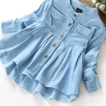 Ковбойская рубашка в Корейском стиле, новинка года, весна-осень-для девочек, детская одежда, длинные рукава, весна-осень, детская одежда