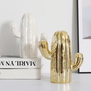 

Nordic Ceramic White/Gold Cactus Ornaments Home Decorations Artificial Cactus Ornaments Wedding Gifts Exquisite Desktop Decor