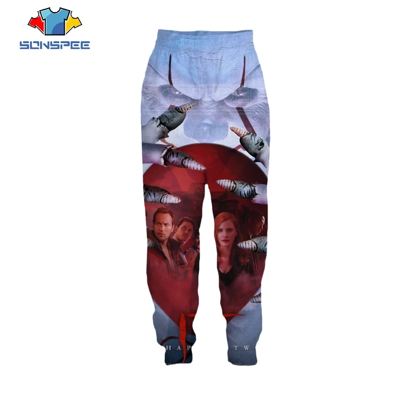 

SONSPEE Men Women 3D Print Horror Movie It Chapter Two Pennywise Trousers Hip Hop Street Sports Fitness Elastic Pants C063-13