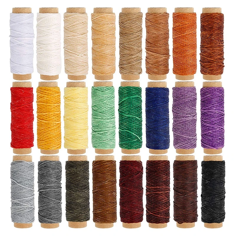 encerado plano para cuero, juego de para coser mano, para bolso y zapatos, reparación, DIY, 24/10 colores, 50/30M|Hilos de coser| - AliExpress
