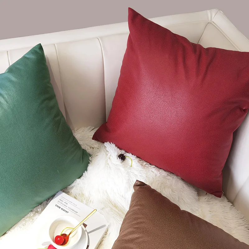 

Home Decor Red PU Leather Cushion Cover Sofa Throw Pillow Covers 45*45cm Pillow Case Solid Color Pillow Cushion Covers