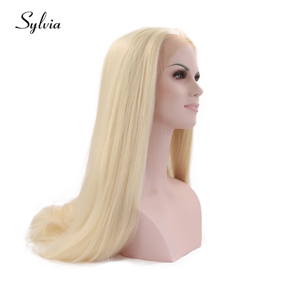 Sylvia #613 блонд золото синтетические парики на шнурках спереди свободная часть длинные шелковистые прямые термостойкие волокна волос для