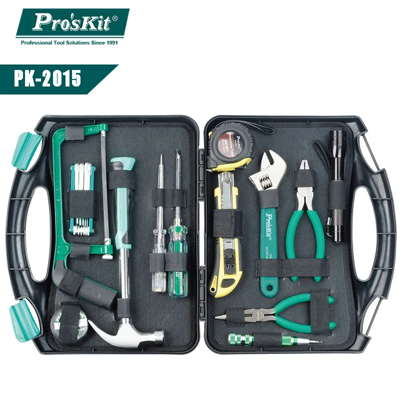 Pro'sKit PK- набор инструментов PK-2086B ящик для инструментов Комплект конверсионный паяльник пистолет коробка для набора инструментов плоскогубцы отвертка Гаечный ключ набор - Цвет: PK-2015