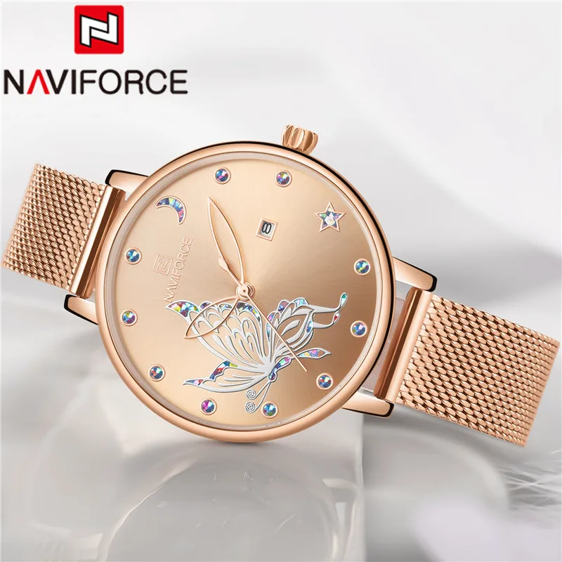 Часы наручные NAVIFORCE женские из нержавеющей стали брендовые Роскошные