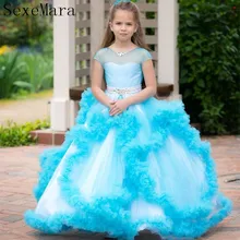 Платье с цветочным узором для девочек на свадебную вечеринку, пышное фатиновое платье с прозрачным вырезом для девочек платье для дня рождения, размер от 2 до 16 лет