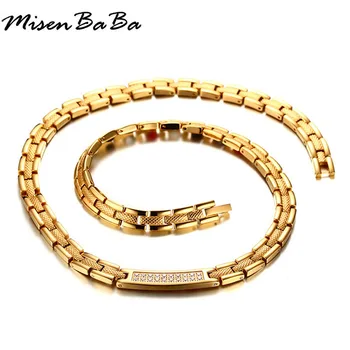 

Gold Color Germanium Therapy Arthritis Power Magnetic Necklaces For Women Male Zircon Health Necklaces Stainless steel Jewelry