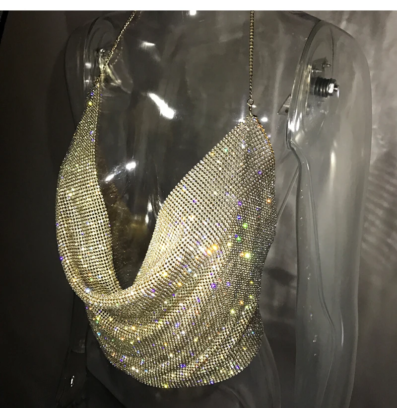 Женский сексуальный укороченный топ с открытой спиной, майка с блестками Moda Mujer, лето, v-образный вырез, цепь, вечерние, для клуба, уличная одежда, женская одежда